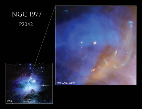 Hubble показал струю плазмы новообразованной звезды в созвездии Орион