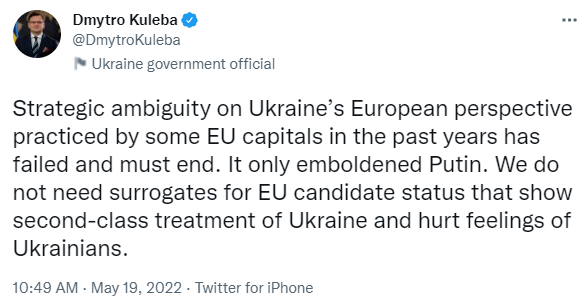 Суррогаты статуса кандидата в ЕС нам не нужны – это уже привело к удару Путина по Украине – Кулеба
Суррогаты статуса кандидата в ЕС нам не нужны – это уже привело к удару Путина по Украине – Кулеба