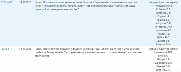 В Раде заблокировали подписание игорного закона: названы имена нардепов
В Раде заблокировали подписание игорного закона: названы имена нардепов