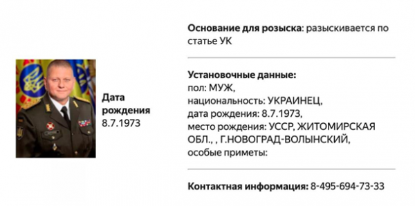 МВД России объявило в розыск Залужного
